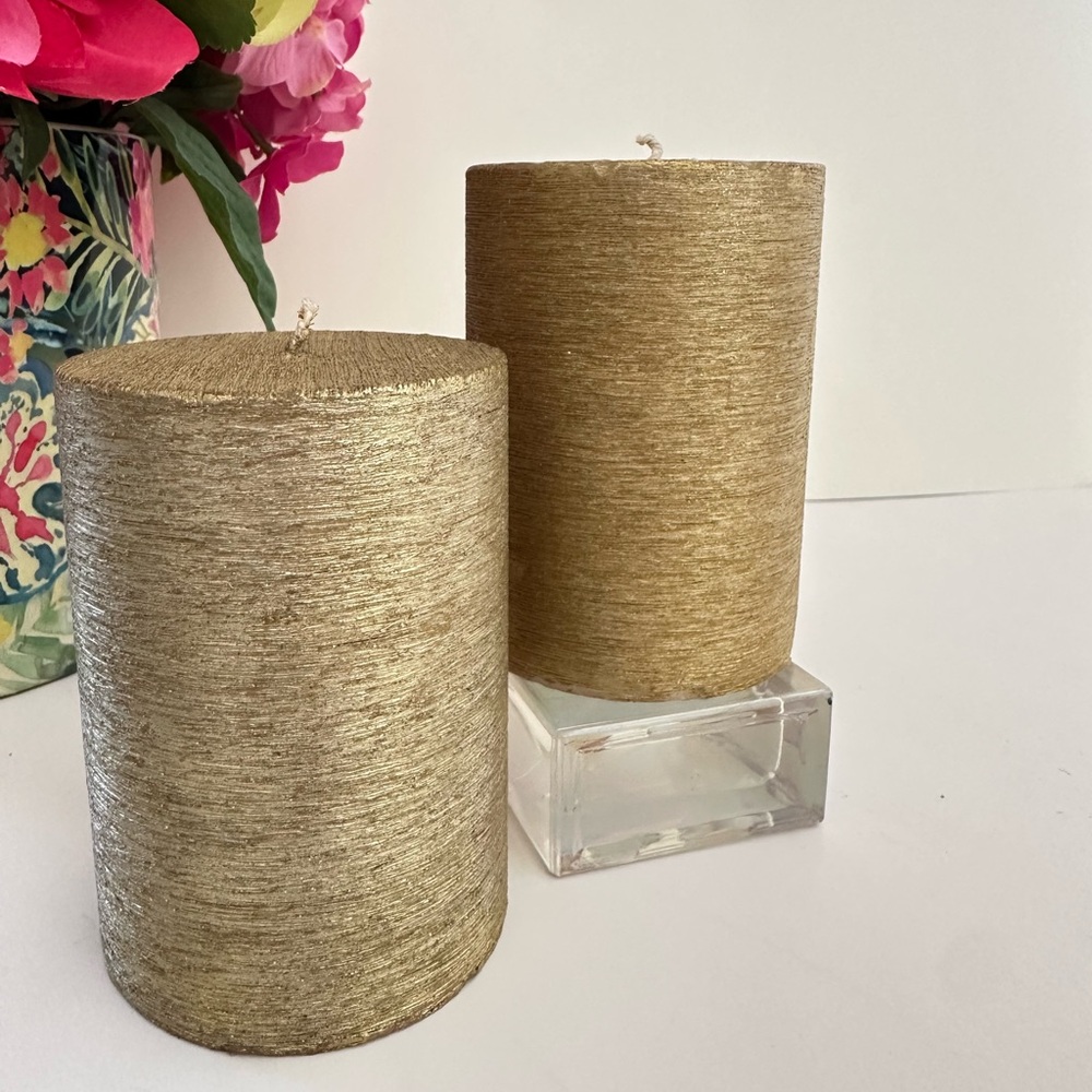 Elegant Gold Pillar Candles Set of 2